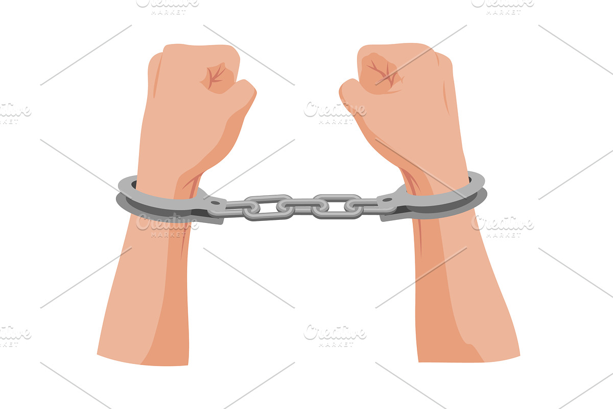 Two wrists bound in handcuffs, an Object Illustration by Things for designers