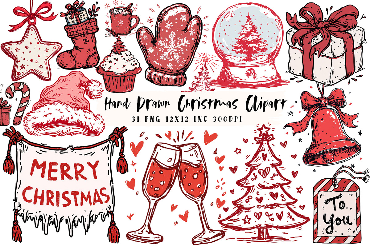 Hand Drawn Christmas Clipart, an Illustration by OK Design (Photo 1 of 6)