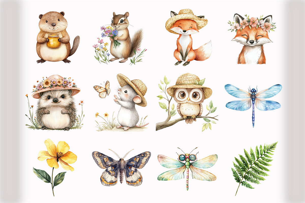 Watercolor Woodland Animals Clipart, an Illustration by Design Market (Photo 5 of 5)