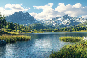 National park with lake on mountain background, a Nature Photo by AlyaAnd