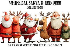 Whimsical Santa & Reindeer Clipart, an Illustration by OK Design