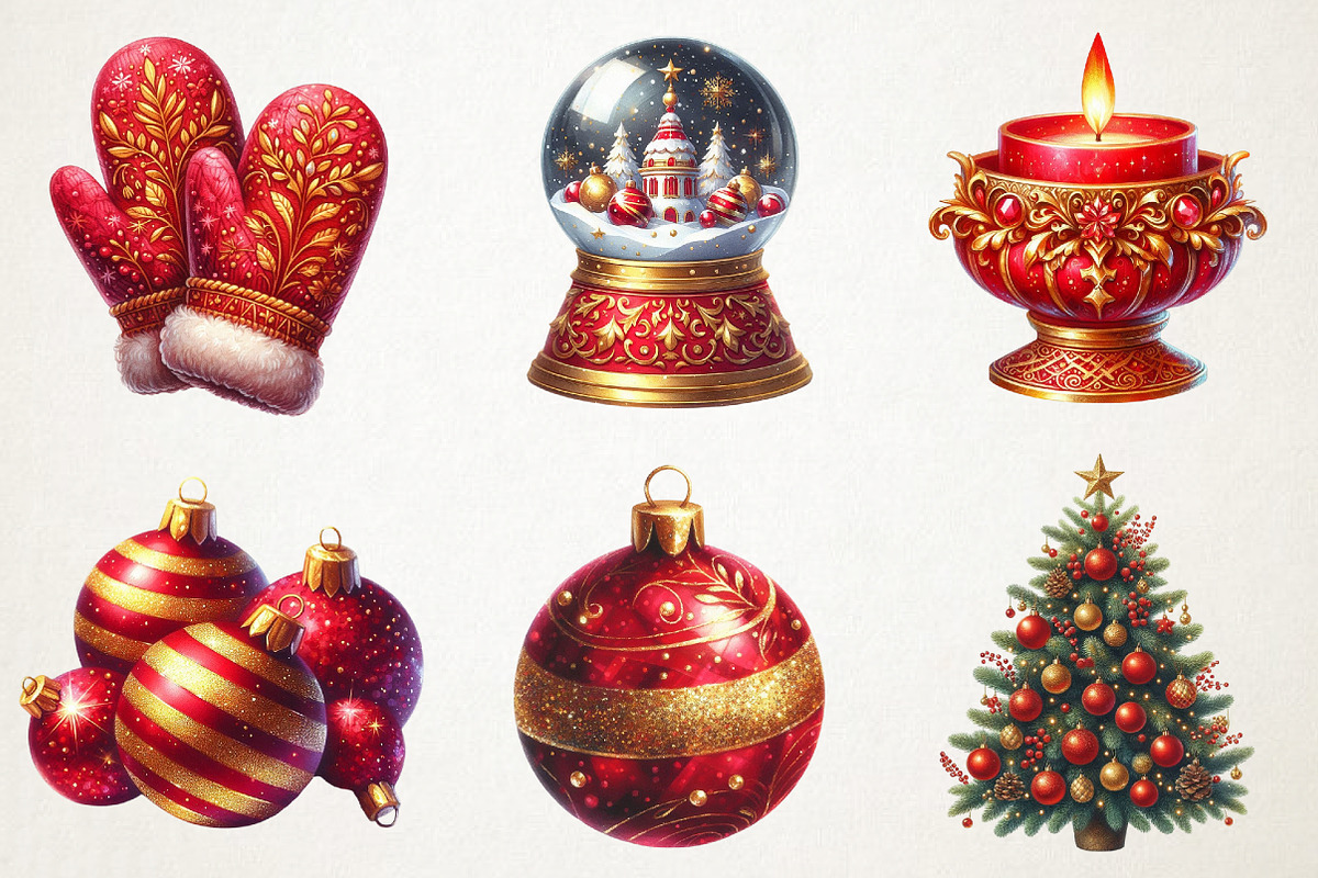 Red Gold Christmas Clipart, an Illustration by RobertsArt (Photo 7 of 7)