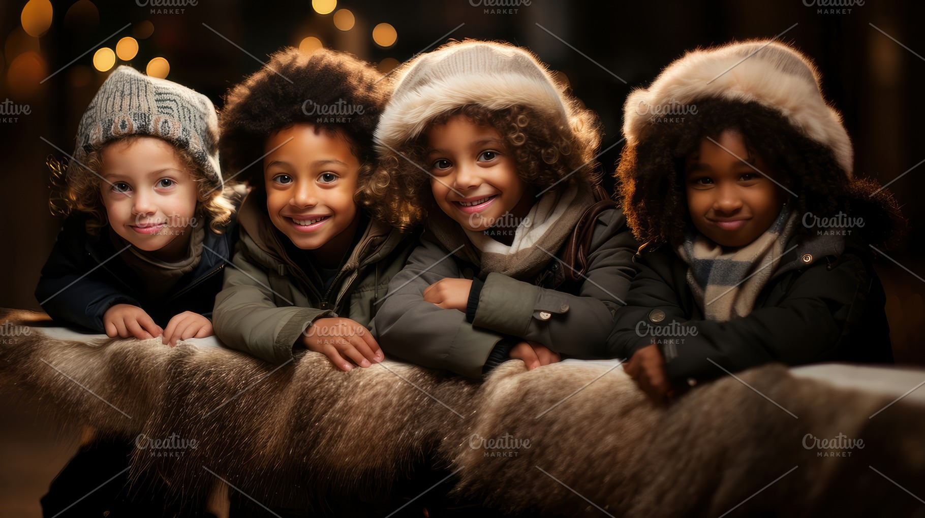 Joyful Children Celebrating Christmas Together in Winter Clothing, a Photo by AS photostudio