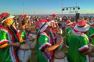 Candombe comparsa drummers playing at public space, montevideo c, a Person Photo by DanFLCreativo