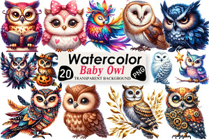 Watercolor Baby Owl Clipart, an Illustration by Black Bird Studio