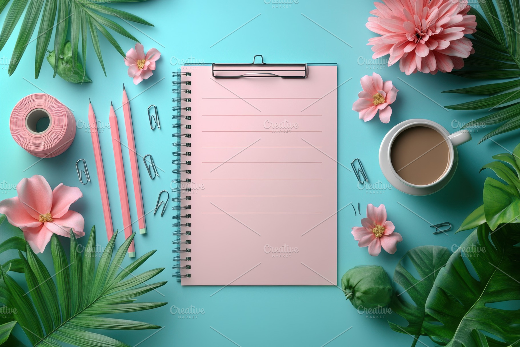 Creative workspace with pink notepad, a Photo by Tanuart