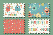 Monster party clipart & paper set, an Illustration by Poppymoondesign (Thumbnail 3 of 5)