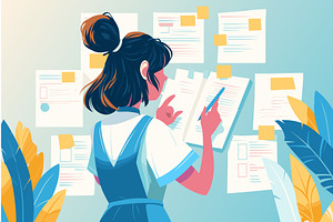 Cartoon young beautiful girl working, an Object Illustration by LadadikArt