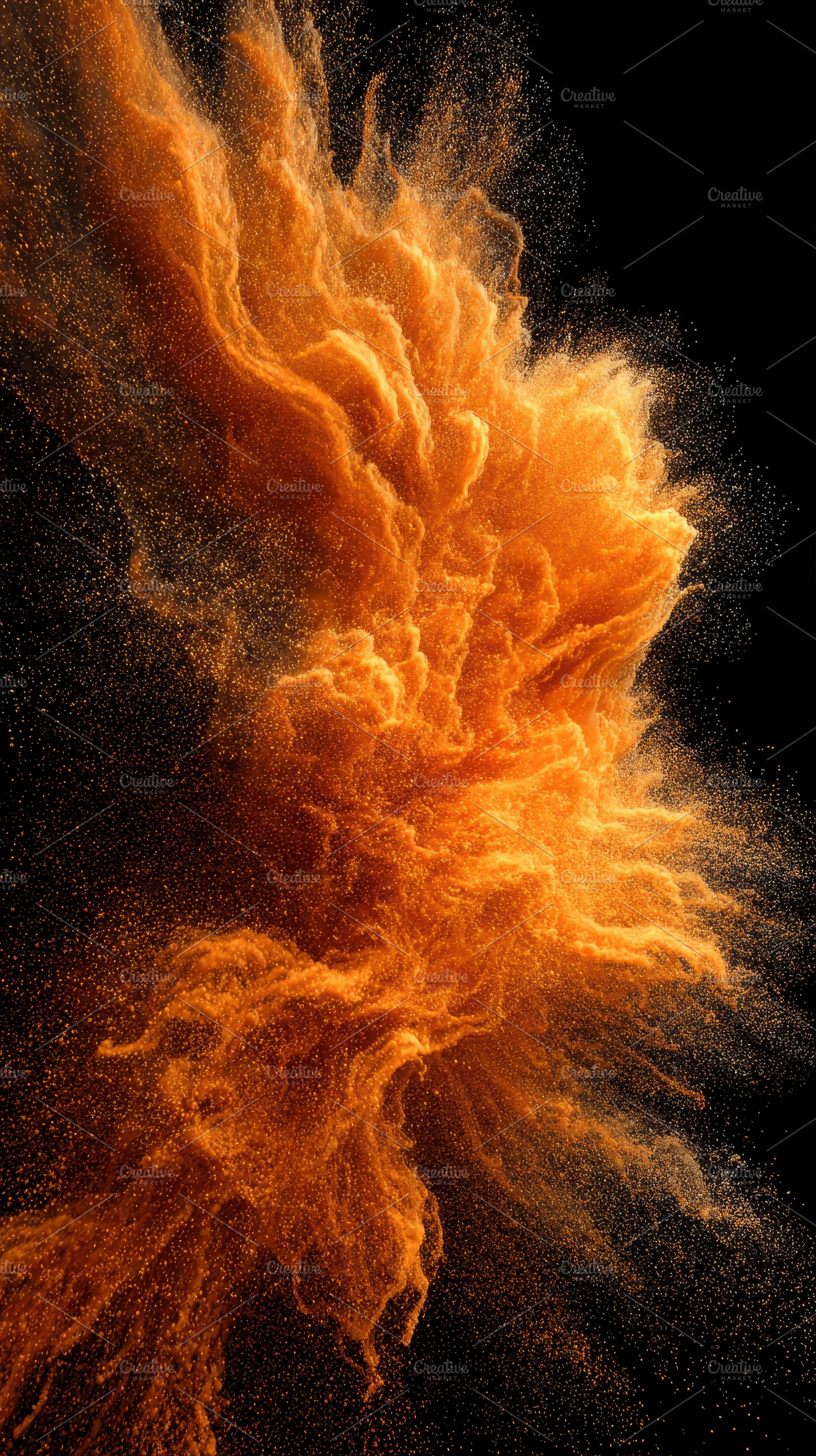 Orange powder explosion abstract art, an Abstract Photo by Pixeness Studio