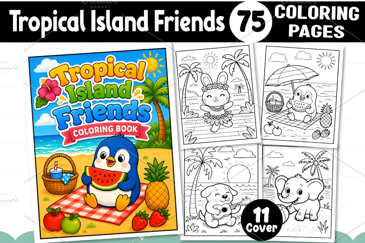 Tropical Island Friends Coloring, an Animal Illustration by Design Station (Photo 1 of 7)