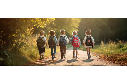 Children with backpacks go to school, a Person Photo by yanadjana