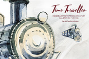 Watercolor Time Traveller Clipart, a Transportation Illustration by ArtCreationsDesign (Thumbnail 5 of 12)