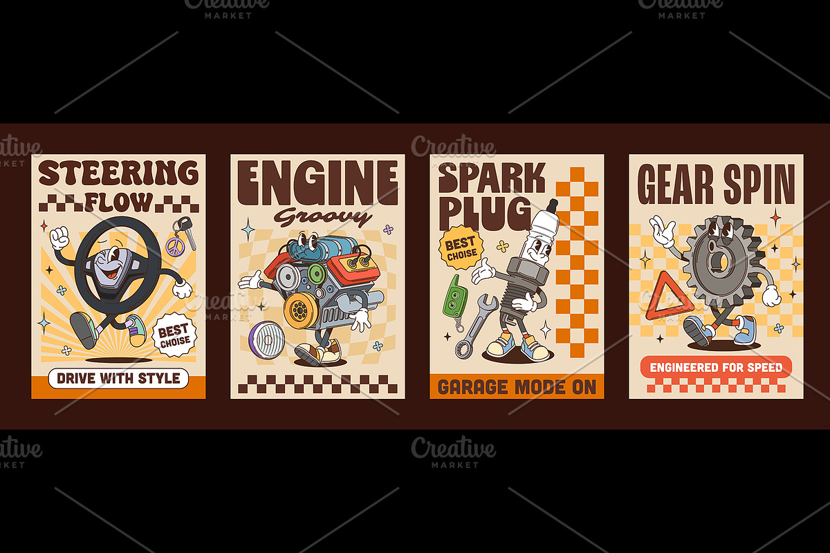 Y2k groovy car spare parts, a Transportation Illustration by Buch&Bee (Photo 2 of 3)