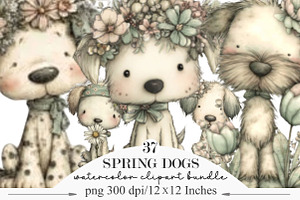 Whimsical Spring Dogs Clipart, an Illustration by Designking
