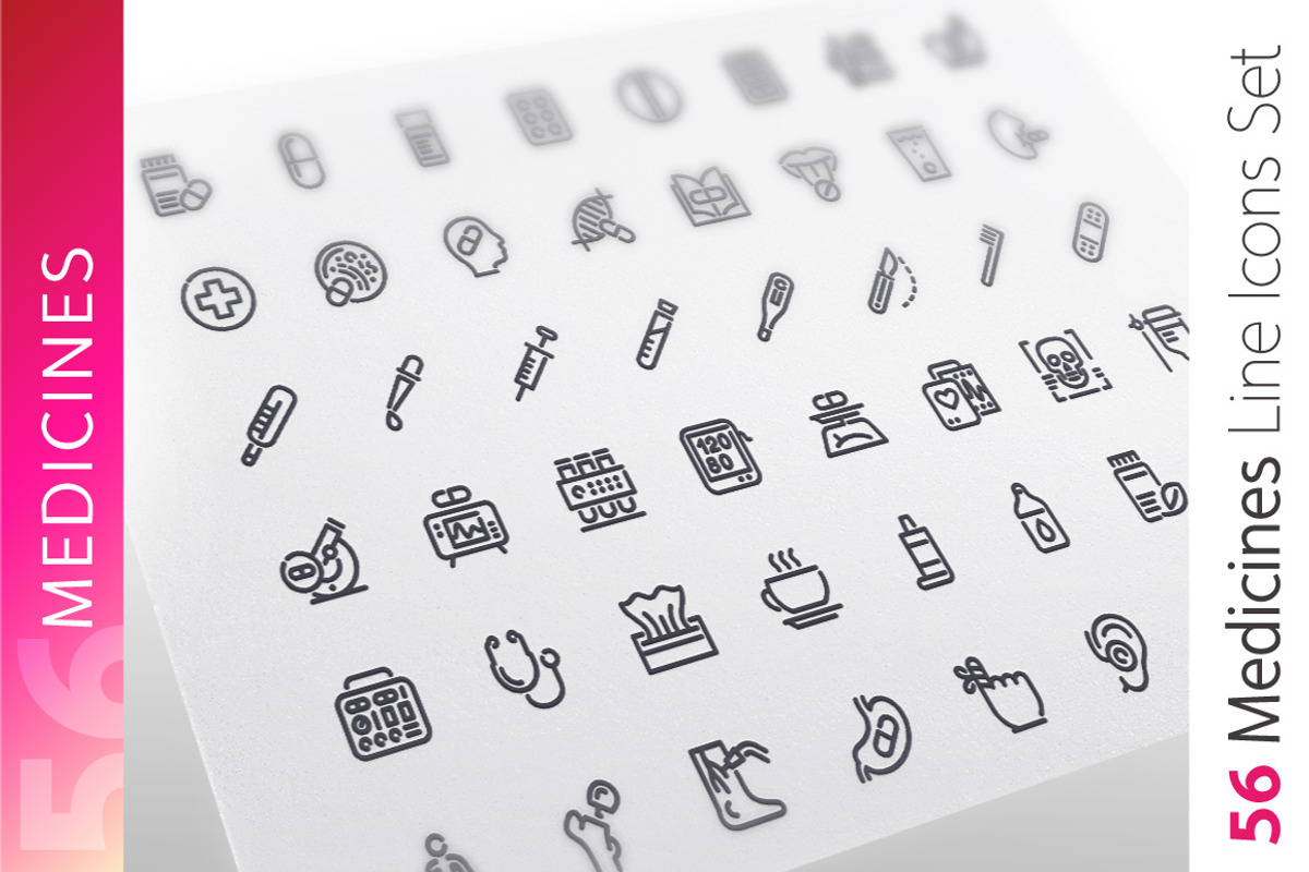 Medicines Line Icons Set, an Outline Icon by Voysla's Shop (Photo 1 of 4)