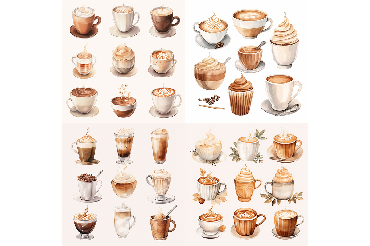 Prompt Watercolor Coffee Clipart, a Decorative Illustration by Creative design (Photo 5 of 7)