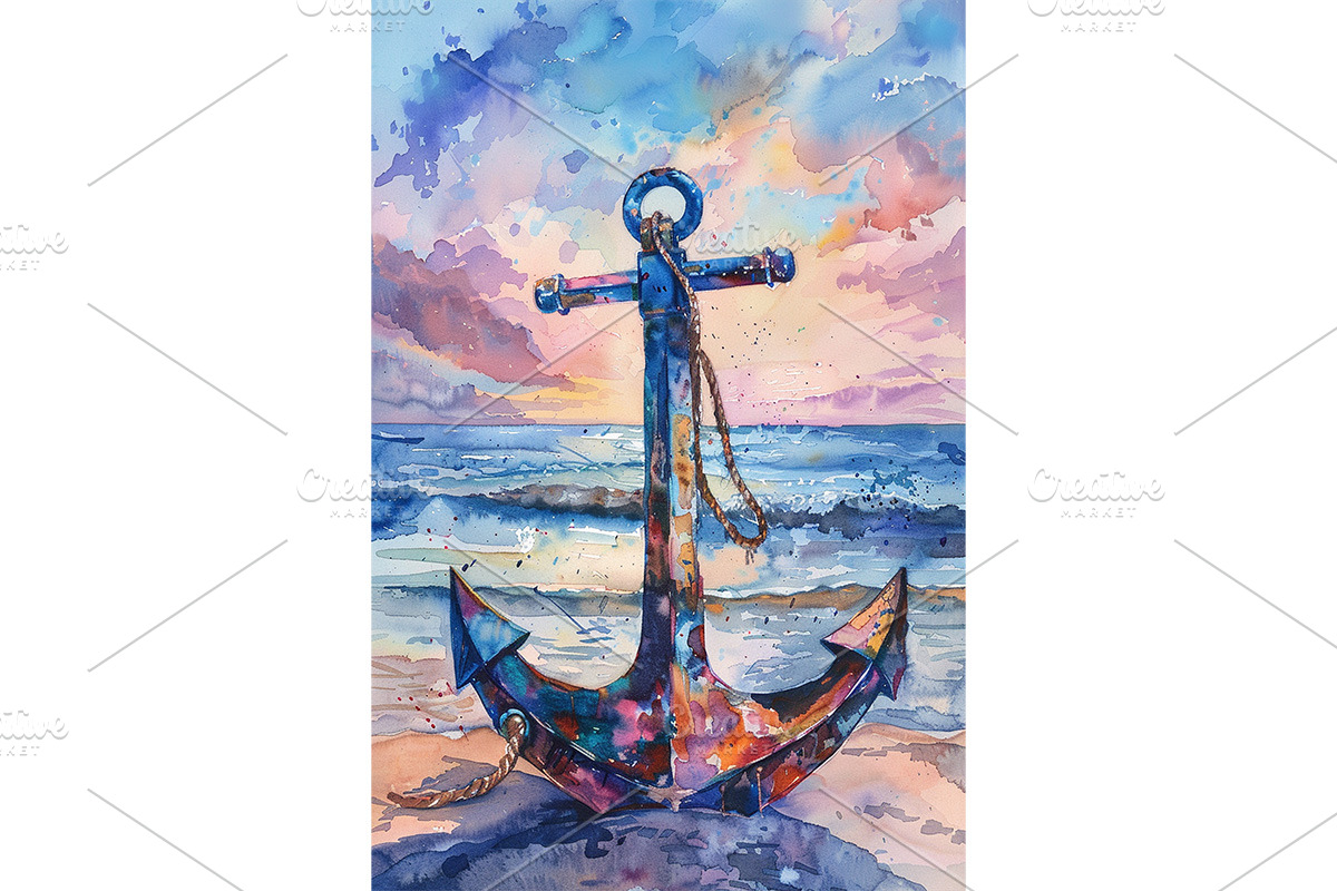 Multicolored Anchor by Ocean Art, a Decorative Illustration by Art Paradise Studios
