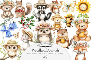 Watercolor Woodland Animals Clipart, an Illustration by Design Market