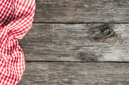 Red plaid kitchen textile on wood, an Abstract Photo by The baking man