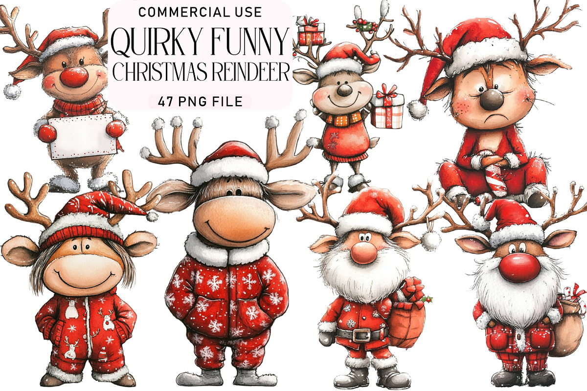 Quirky Funny Christmas Reindeer Clip, an Illustration by Daily.Designs (Photo 1 of 5)