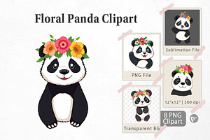 Floral Panda Clipart, a Graphic by Artnoy