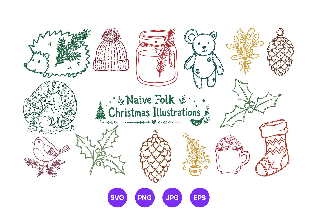 Christmas Hand Drawn Folk Art Set, a Seasonal Illustration by designvectx (Photo 9 of 10)