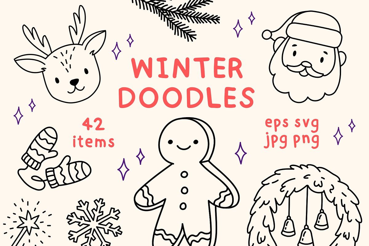 Christmas Winter Doodles | Line Art, a Seasonal Illustration by Kristina Chistiakova (Photo 1 of 3)