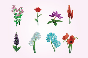 Set Of 15 Flower Floral 3d Icons