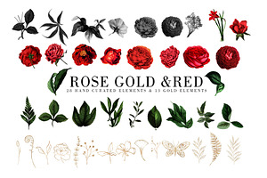 Red Flowers And Gold Roses Vintage