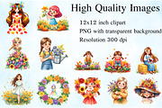 Girls with Fall Flowers Clipart, an Illustration by Craft Nest (Thumbnail 2 of 6)