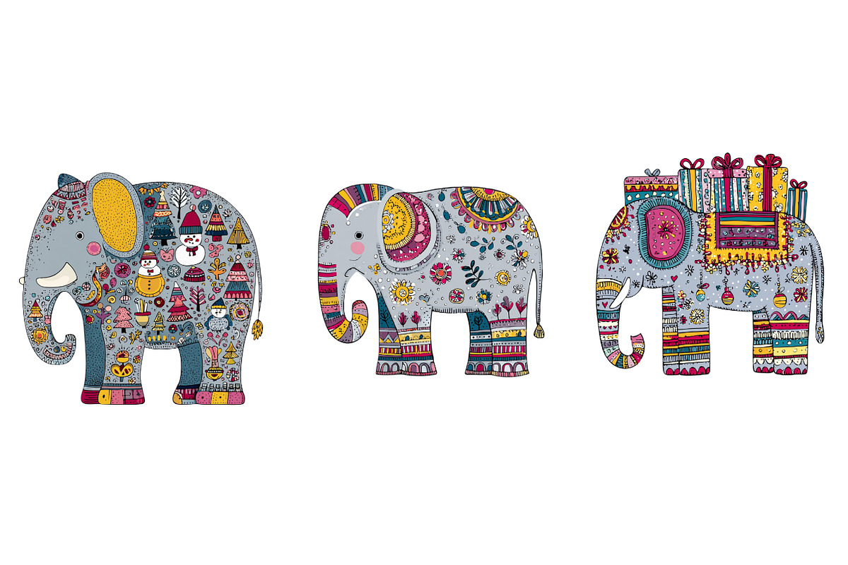 Quirky Christmas Elephant clipart, an Illustration by CreationArt (Photo 6 of 6)