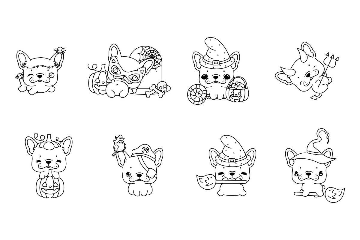 Halloween French Bulldog Coloring, an Animal Illustration by ArtVarStudio (Photo 3 of 4)