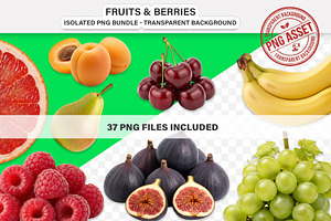 Fruits & Berries PNG Bundle – 37 pcs
