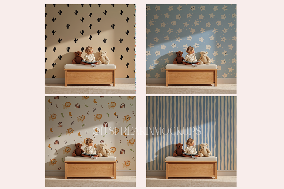6 Kid Room Wallpaper Mockups, a Household Mockup by ItsFreakinMockups (Photo 2 of 7)