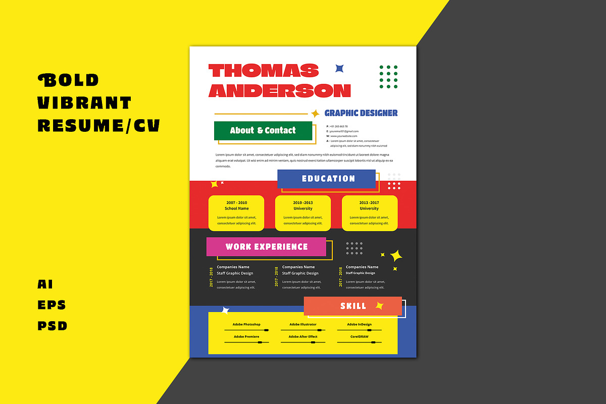 Bold Vibrant Resume / CV, a Resume Template by Jiwstudio (Photo 3 of 3)
