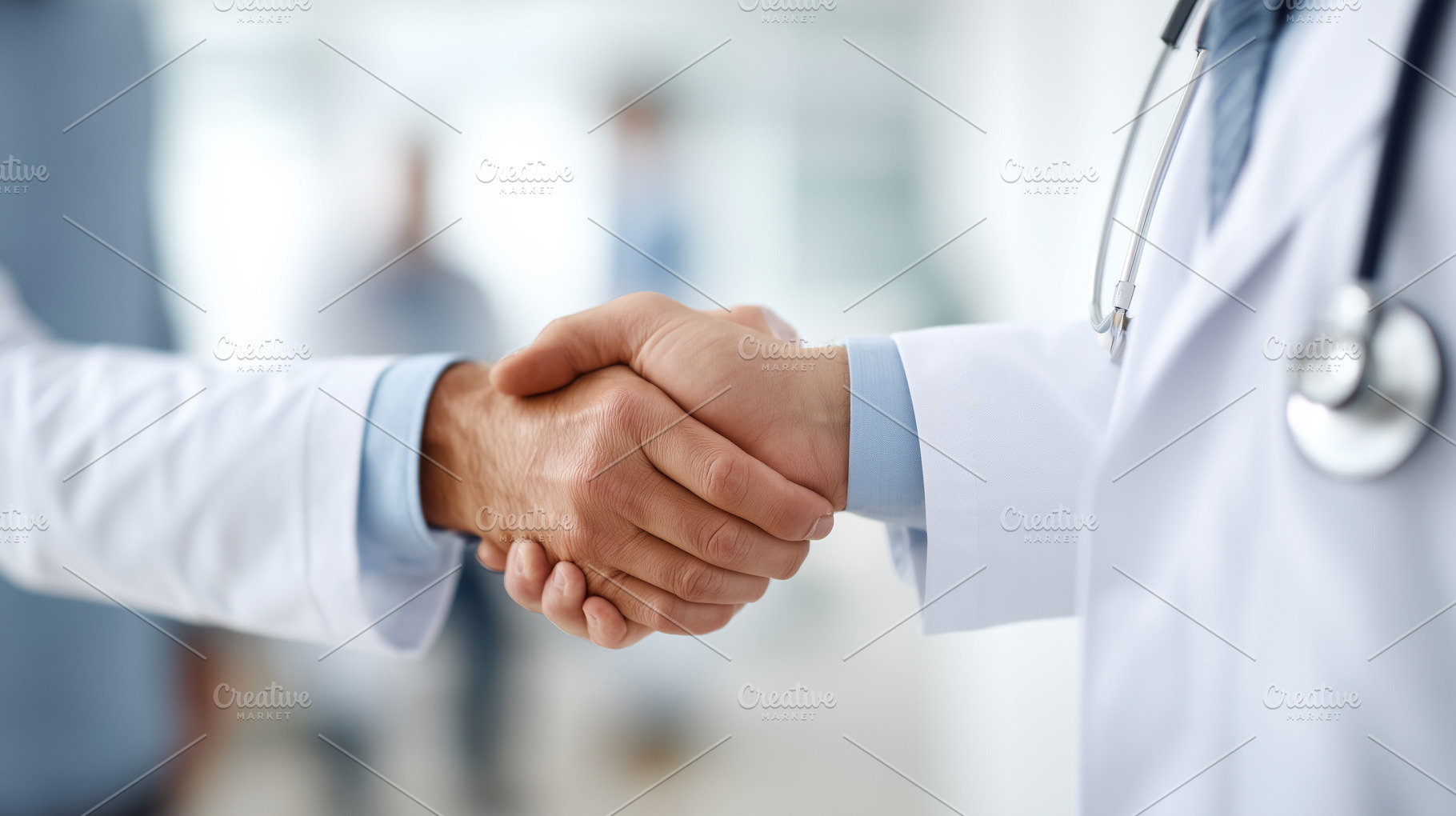 Two doctors in white coats shaking, a Health & Medical Photo by MistyDay