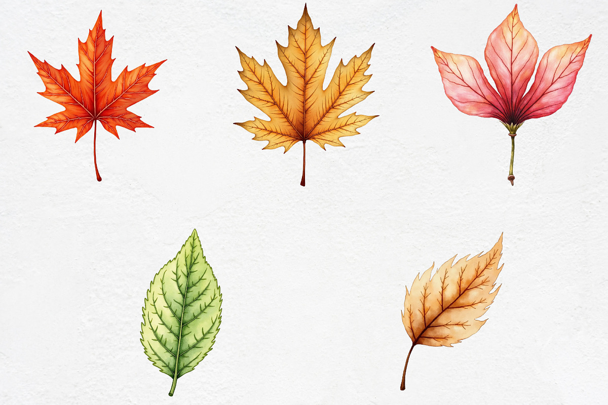 Watercolor Autumn Leaves Clipart, an Illustration by CrexoraLab (Photo 4 of 5)