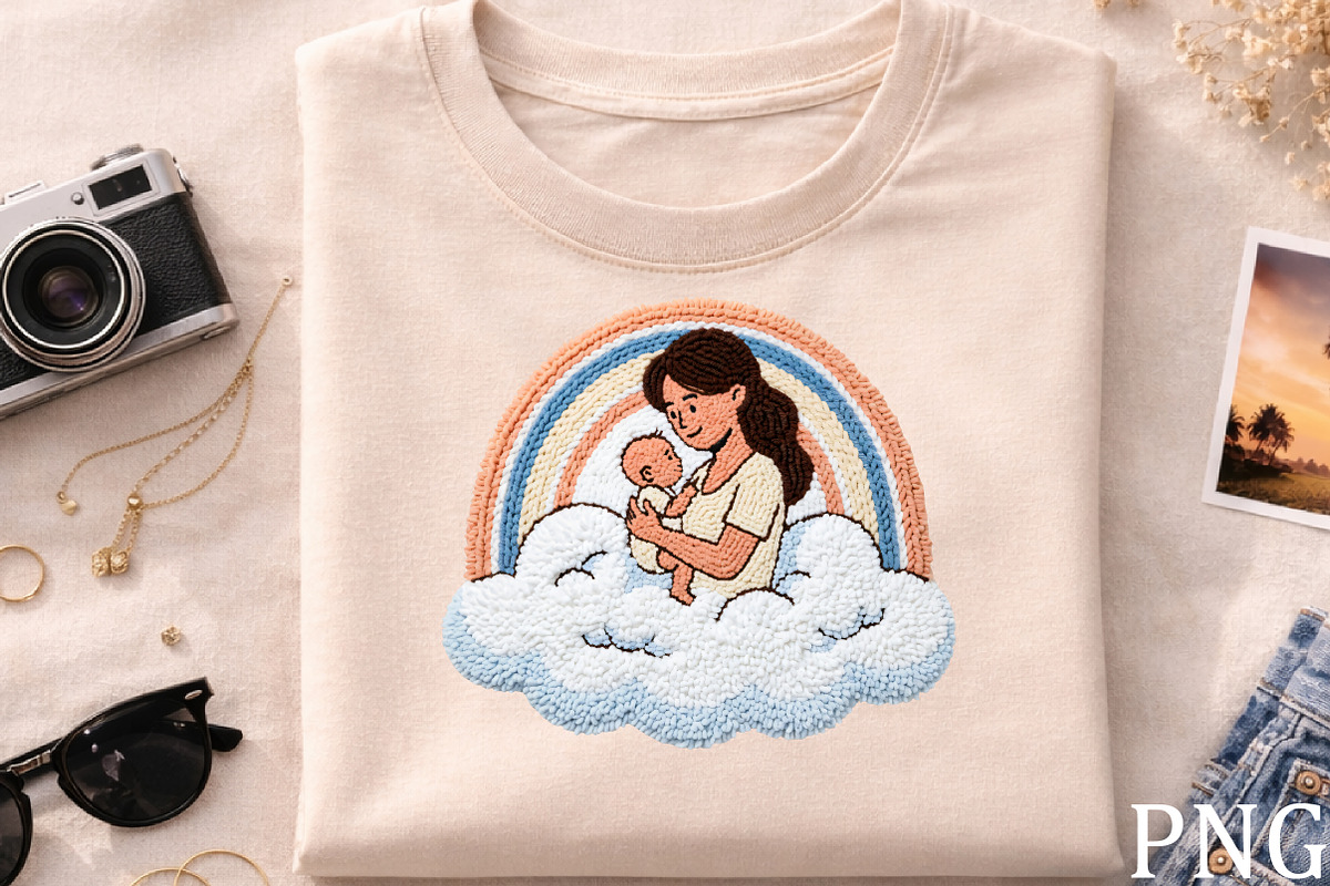 Mother Baby Rainbow Embroidery PNG, an Illustration by CrexoraLab (Photo 2 of 4)