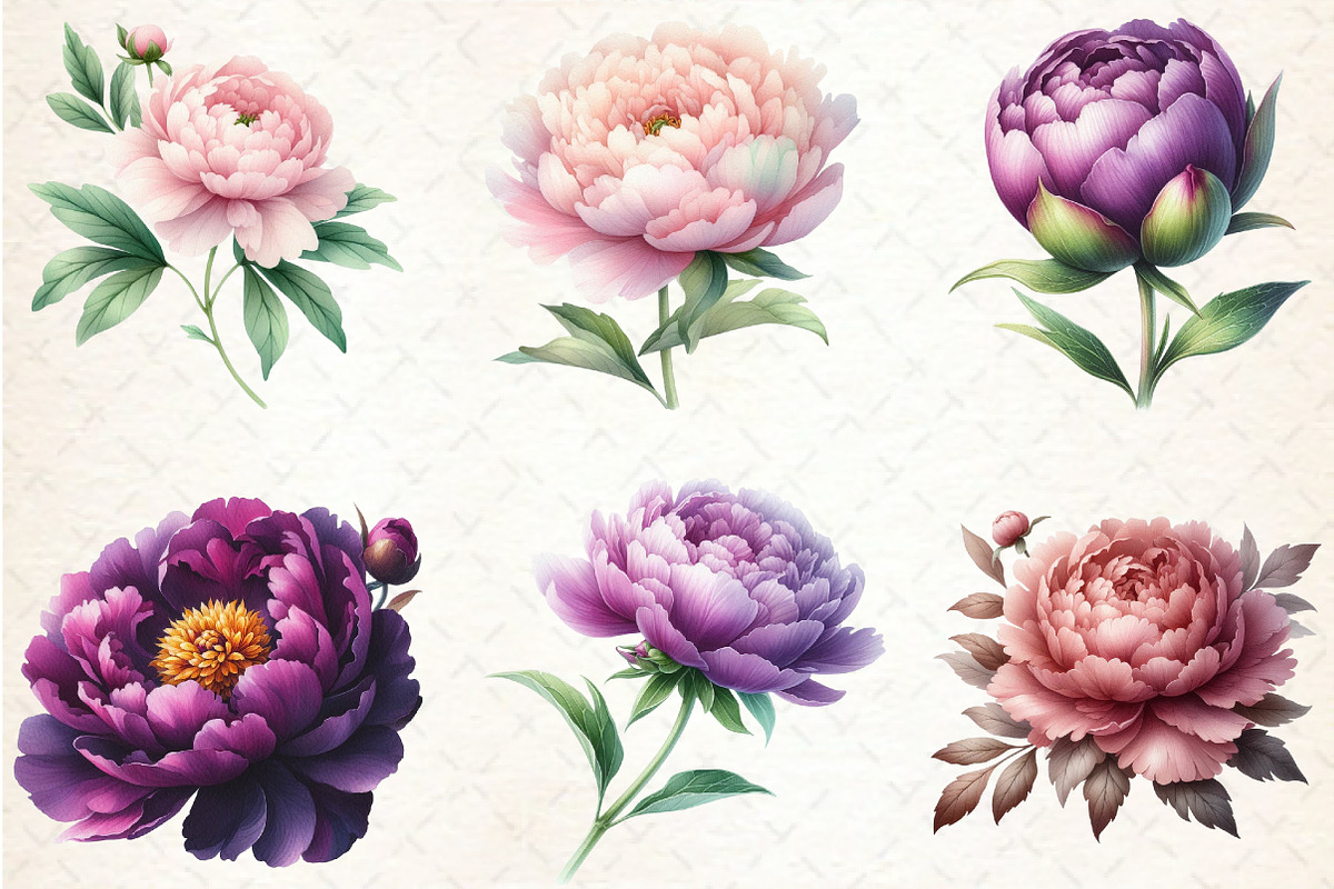 Pink & Purple Peony Flowers Clipart, an Illustration by Rose Art (Photo 3 of 5)