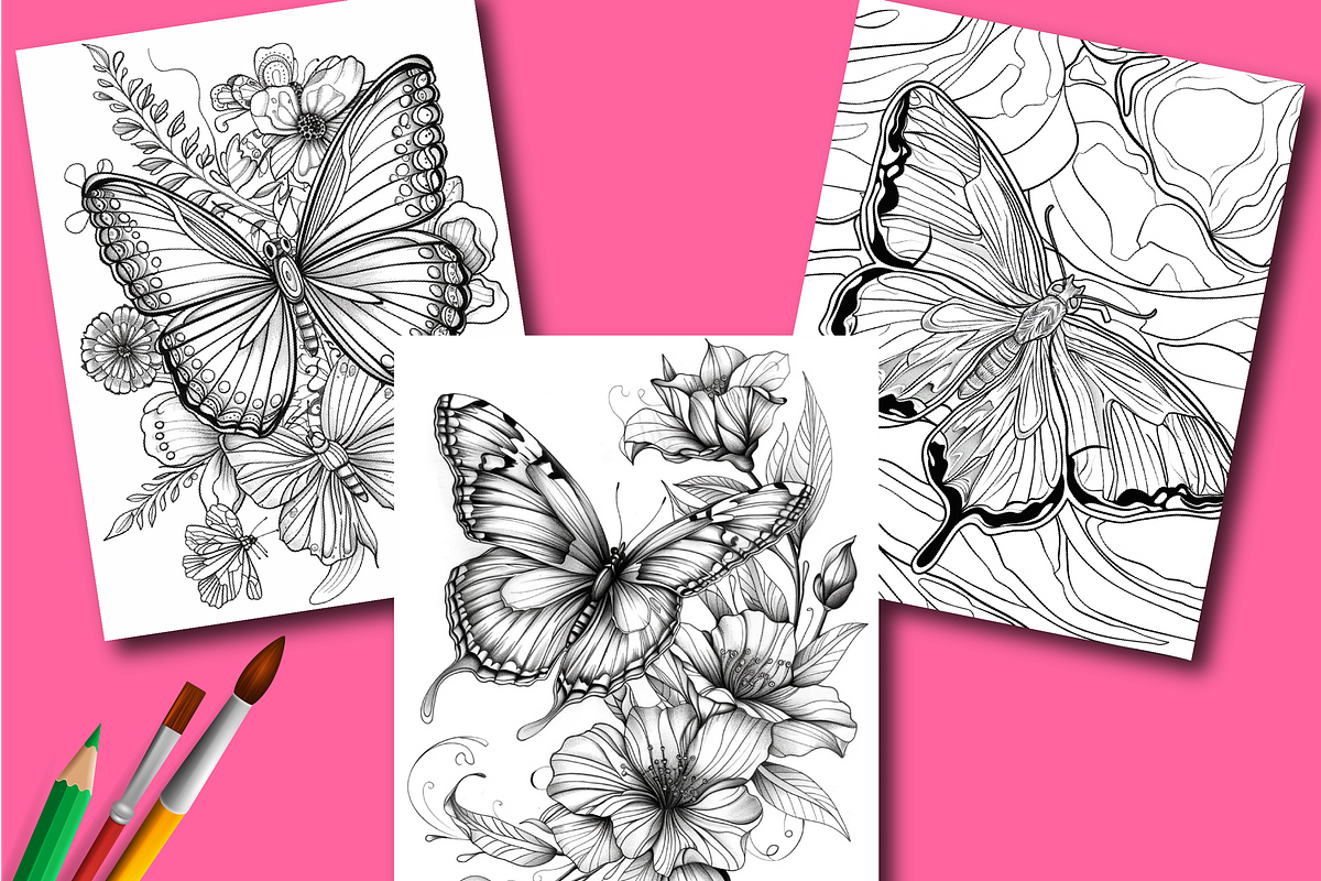 Butterfly Coloring Book for Adults, an Animal Illustration by Design Zone (Photo 3 of 7)