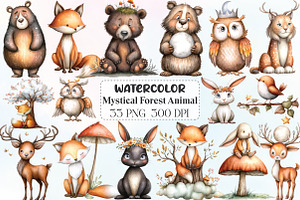 mystical forest animal clipart, an Illustration by CraftArtStudio