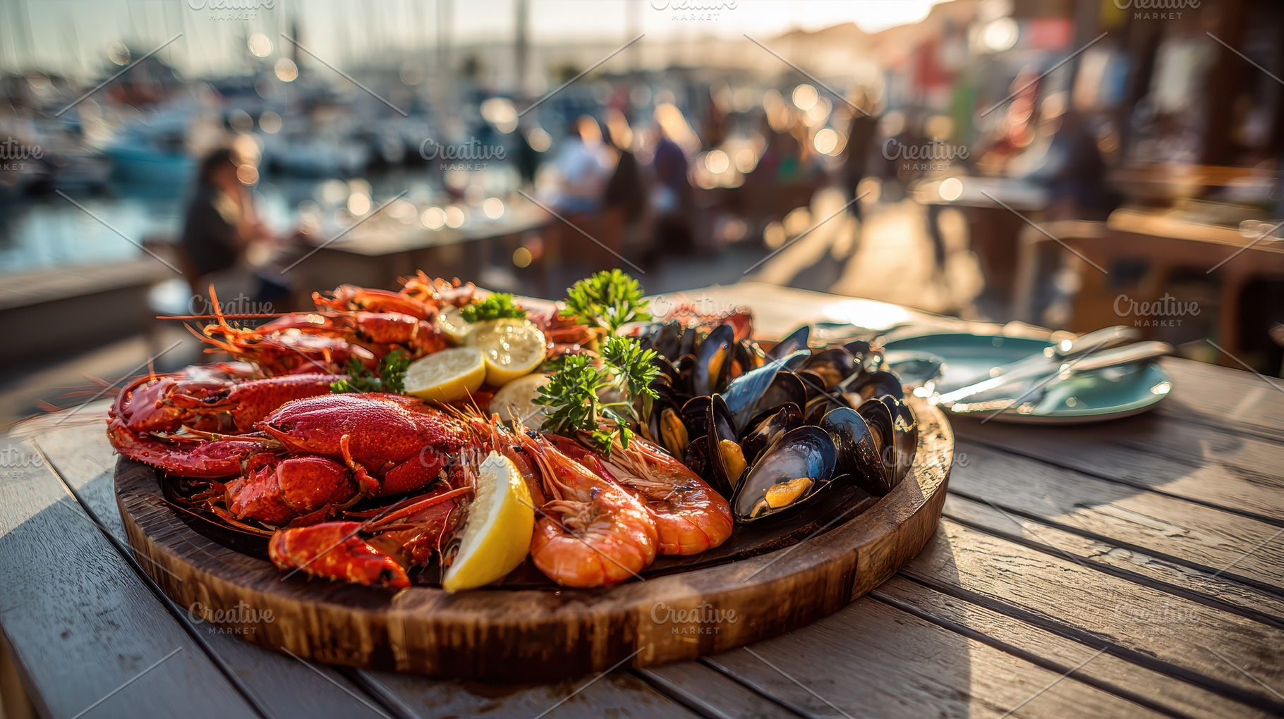 Delicious seafood platter lobster sh, a Photo by Pixeness Studio