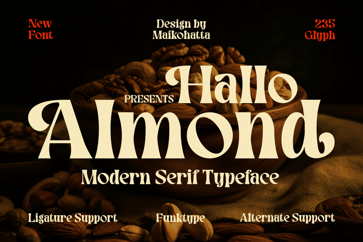 Almond - Modern Serif Typeface, a Serif Font by MaikoHatta (Photo 1 of 8)