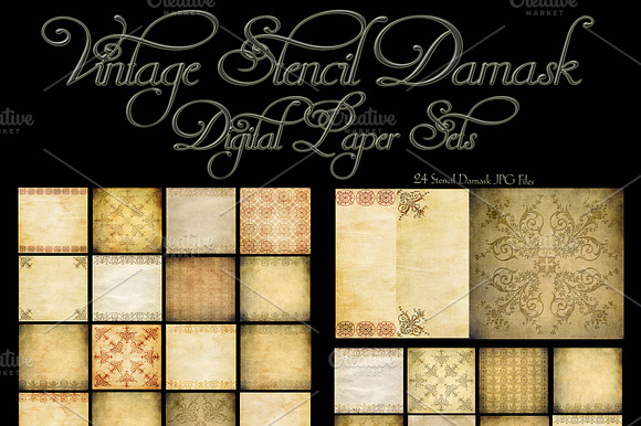 Vintage Stencil Damask Digital Paper preview 6