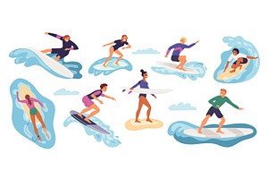 Happy surfers characters. Cartoon, a Sport Illustration by Vectorbuum