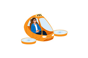 Passenger enjoying flying taxi ride, a Transportation Illustration by pikepicture