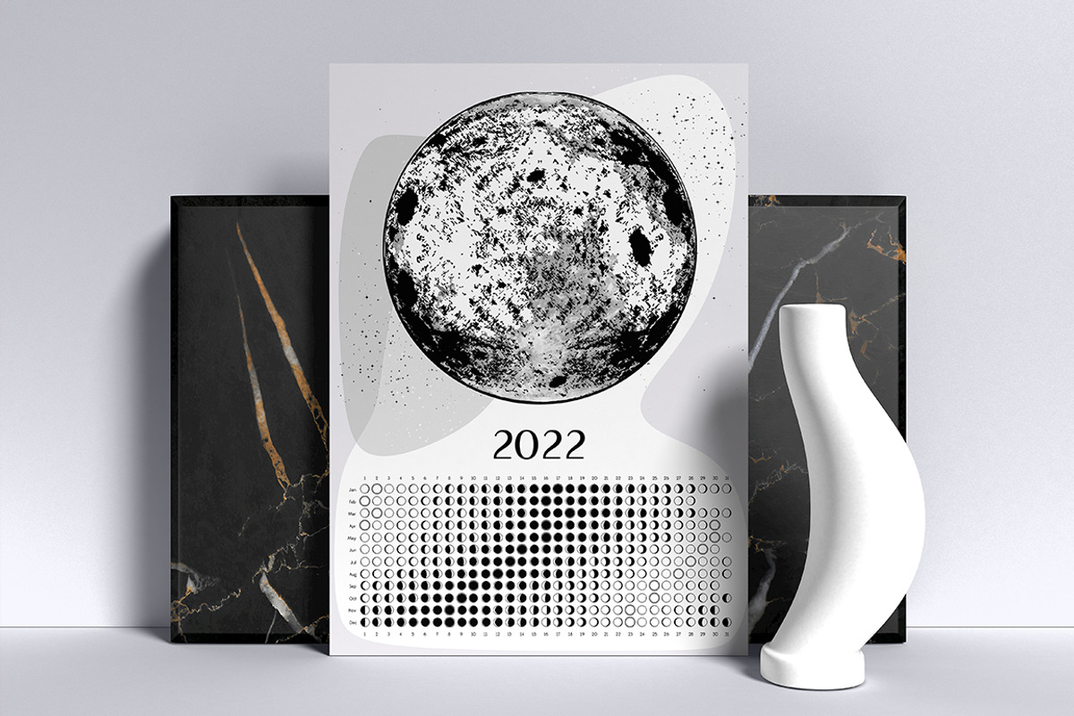 Moon Calendar 2022 Black&White, a Stationery Template by land art (Photo 7 of 7)