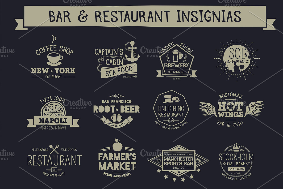 Vintage Restaurant & Bar Insignias, a Branding & Logo Template by Mikko Lemola (Photo 2 of 2)