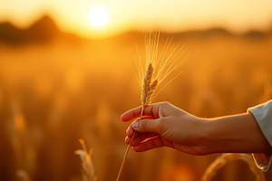 Hand holding wheat stalk in golden s, a Nature Photo by Artonix