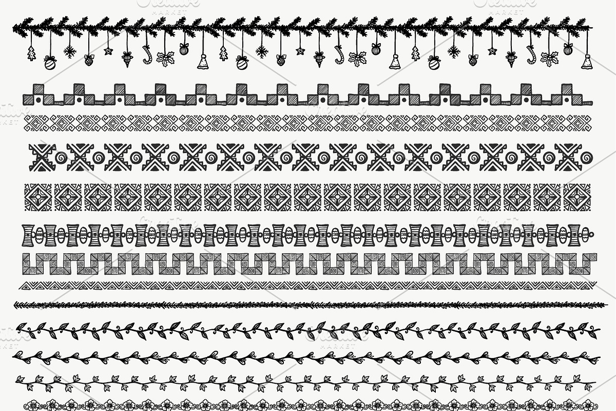 24 Hand drawn line borders, a Decorative Illustration by Somjai King